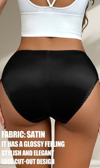 Silky feel Satin Knickers Briefs classic black Panties lace detail size 12-14 / L