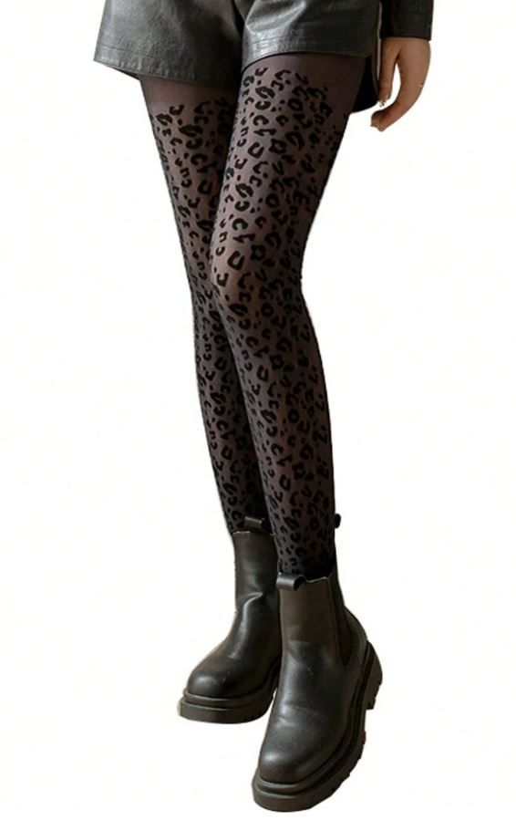 Women's Sexy Leopard Print Black Tights one size stylish black tights