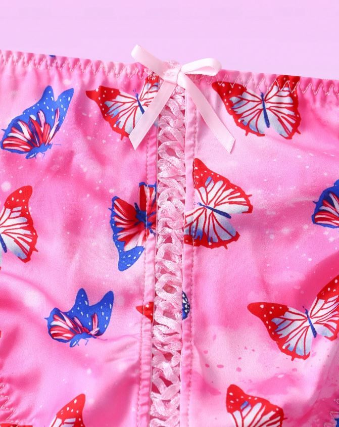 GlossGlam pink soft silky feel satin panties tangas butterflies print size 8 (S)