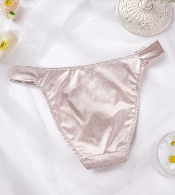 Silky feel champagne satin panties tanga full bum coverage size UK 8 / (S)