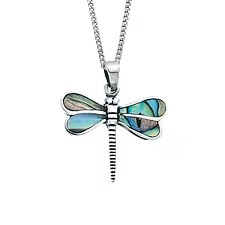 DRAGONFLY PAUA SHELL PENDANT ON SILVER CHAIN