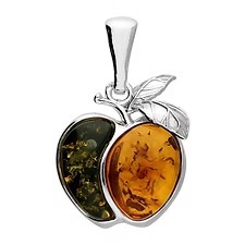 SILVER MIXED AMBER APPLE PENDANT ON SILVER CHAIN