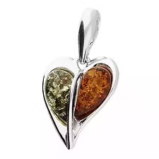 SILVER MIXED AMBER SPLIT HEART PENDANT ON SILVER CHAIN