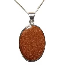 GOLDSTONE BROWN STERLING SILVER PENDANT ON 18" STERLING SILVER BOX CHAIN