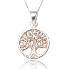 TREE OF LIFE PENDANT AND EARRING SET IN ROSE GOLD AND STERLING SILVER