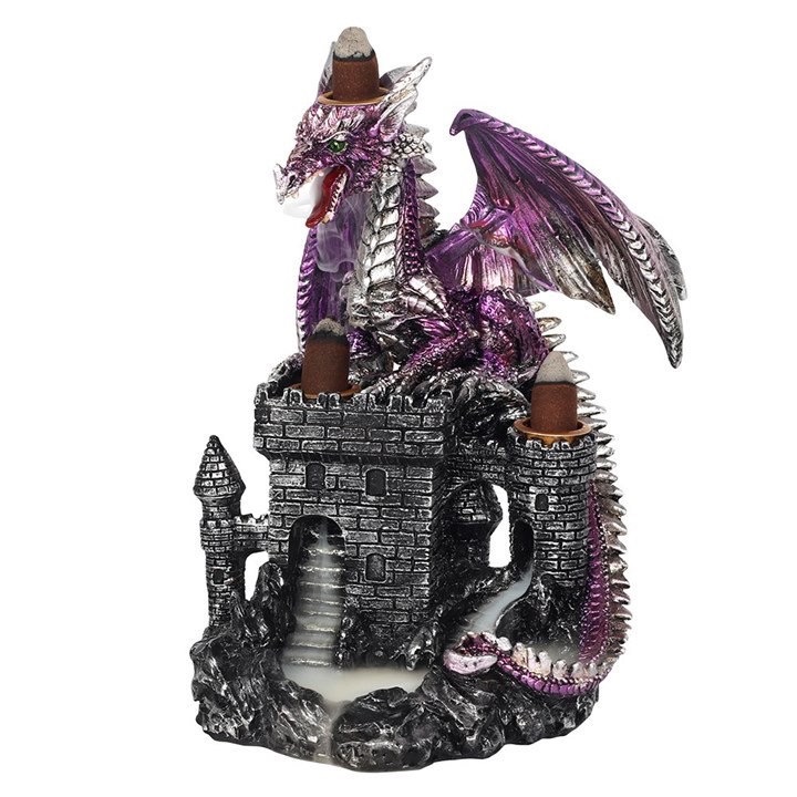 PURPLE DRAGON ON CASTLE BACKFLOW INCENSE BURNER