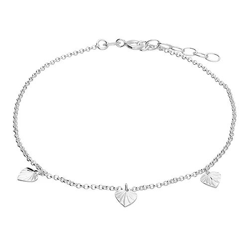 STERLING SILVER ANKLET - TRIPLE DIAMOND CUT HEART CHARMS
