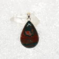 BLOODSTONE TEARDROP PENDANT ON 18' SILVER CHAIN