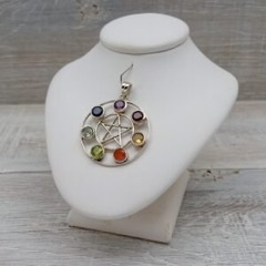 CHAKRA PENTAGRAM SYMBOL PENDANT ON A 18" SILVER BOX CHAIN