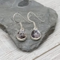 MERLINITE TEARDROP DROP EARRINGS SET IN STERLING SILVER