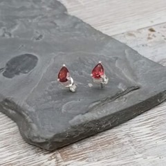 Faceted Garnet Teardrop Studs &ndash; 4mm x 6mm set in sterling silver