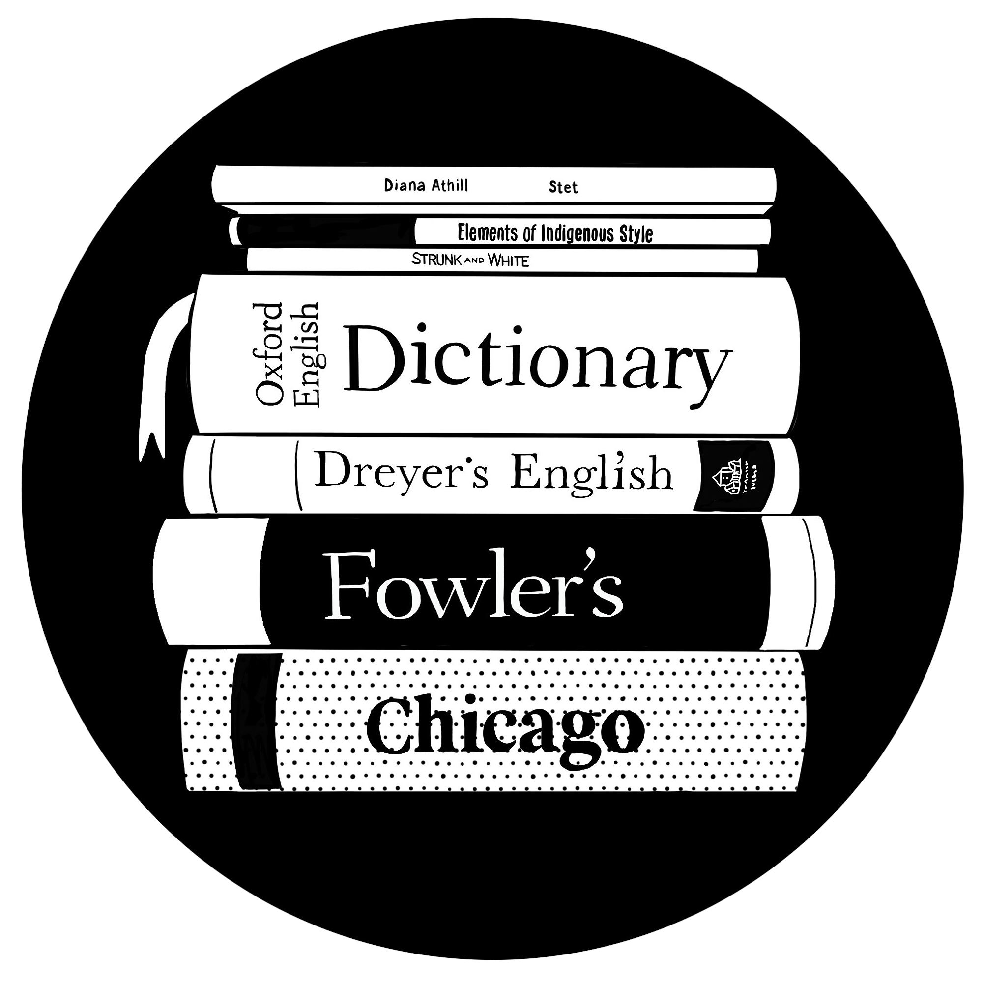 A black-and-white illustration of a woman with short dark hair sitting in a window, reading a book that is propped up on her knees. There is a circular border of lily flowers and leaves around the window.