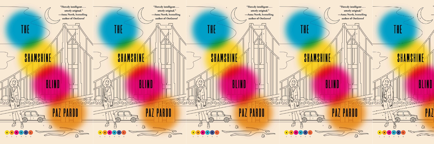 an art nouveau-style image of a woman sitting in an oval window reading. The window is surrounded by huge extravant flowers against a background patterned in scarlet, gold, blush pink, and sky blue.