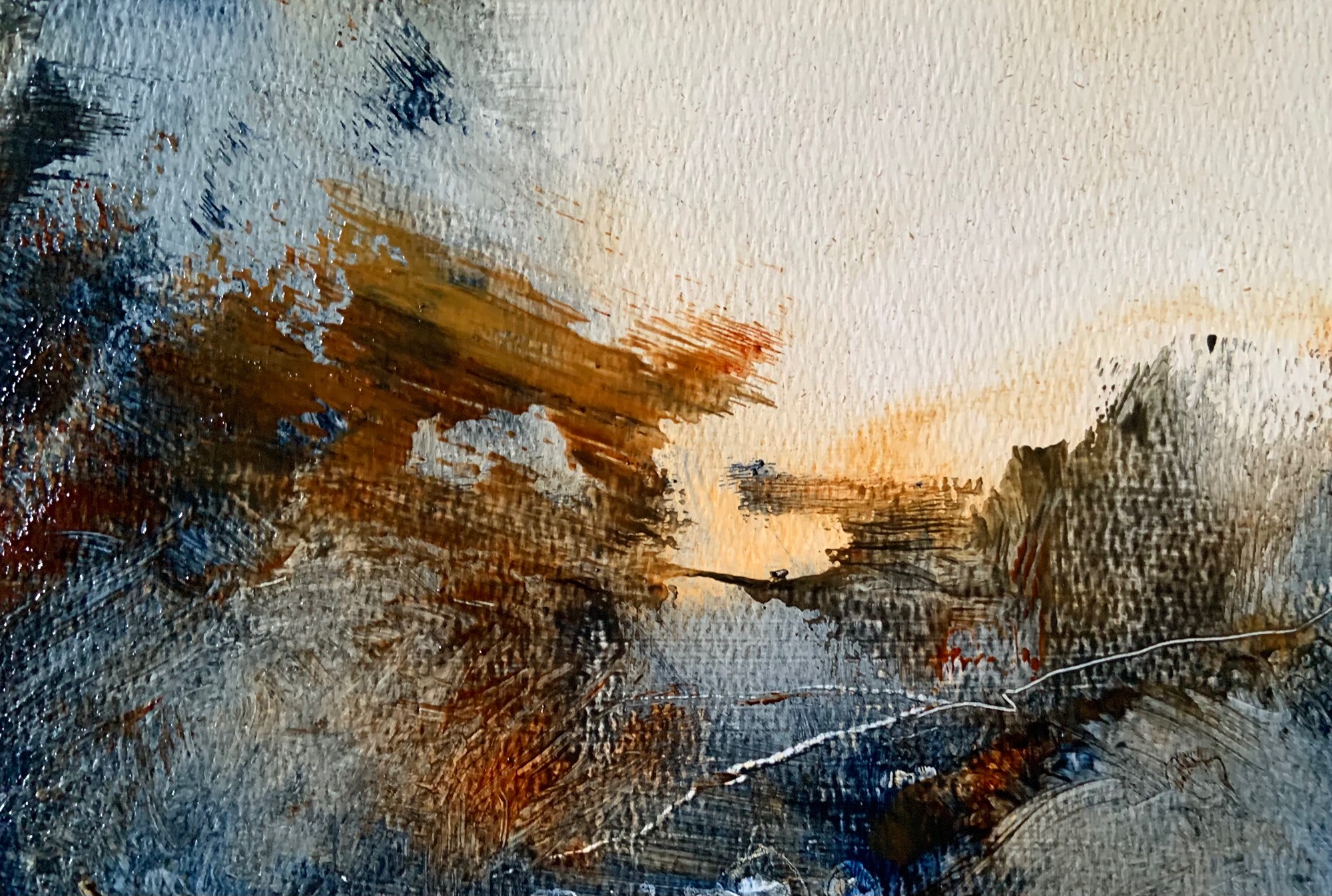 Abstract oil painting in brown, grey and black