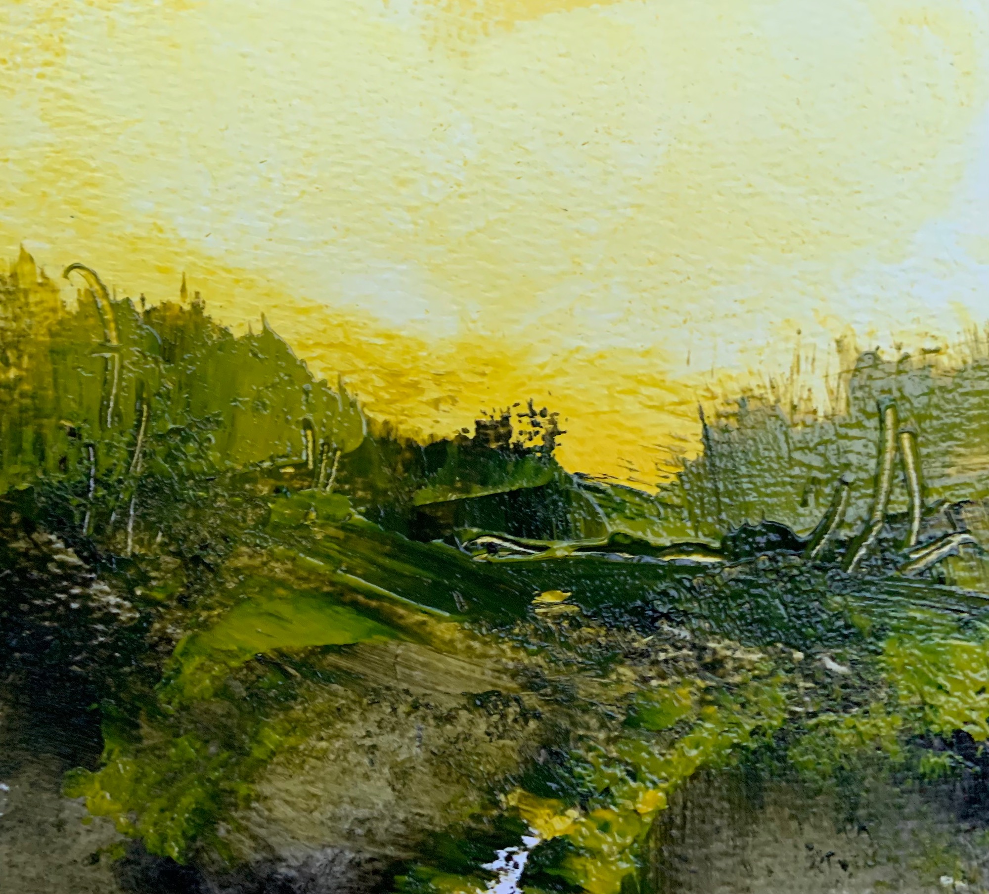 Abstract landscape sketch in green and yellow