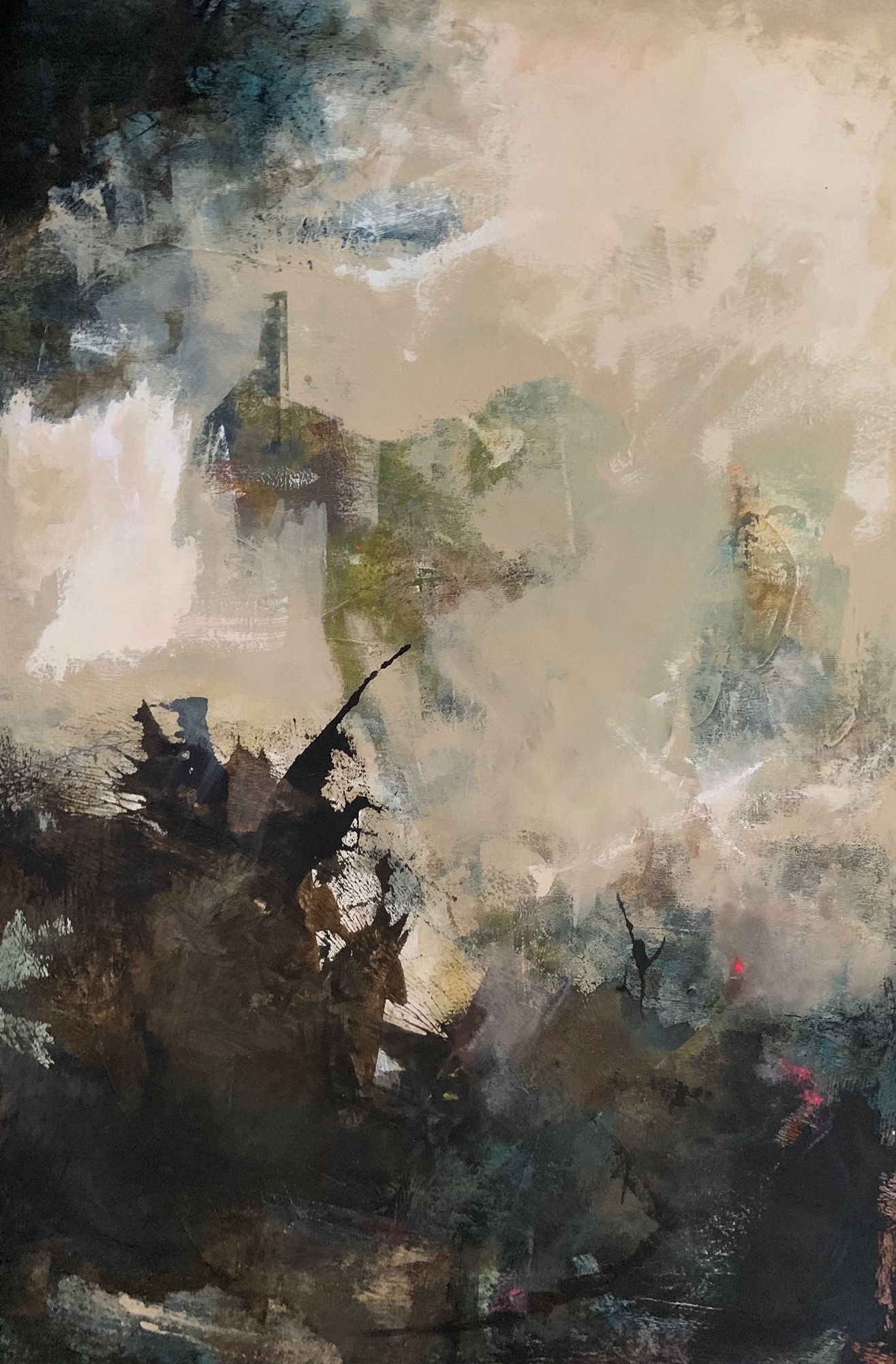 Abstract fantasy painting in black, beige and cream