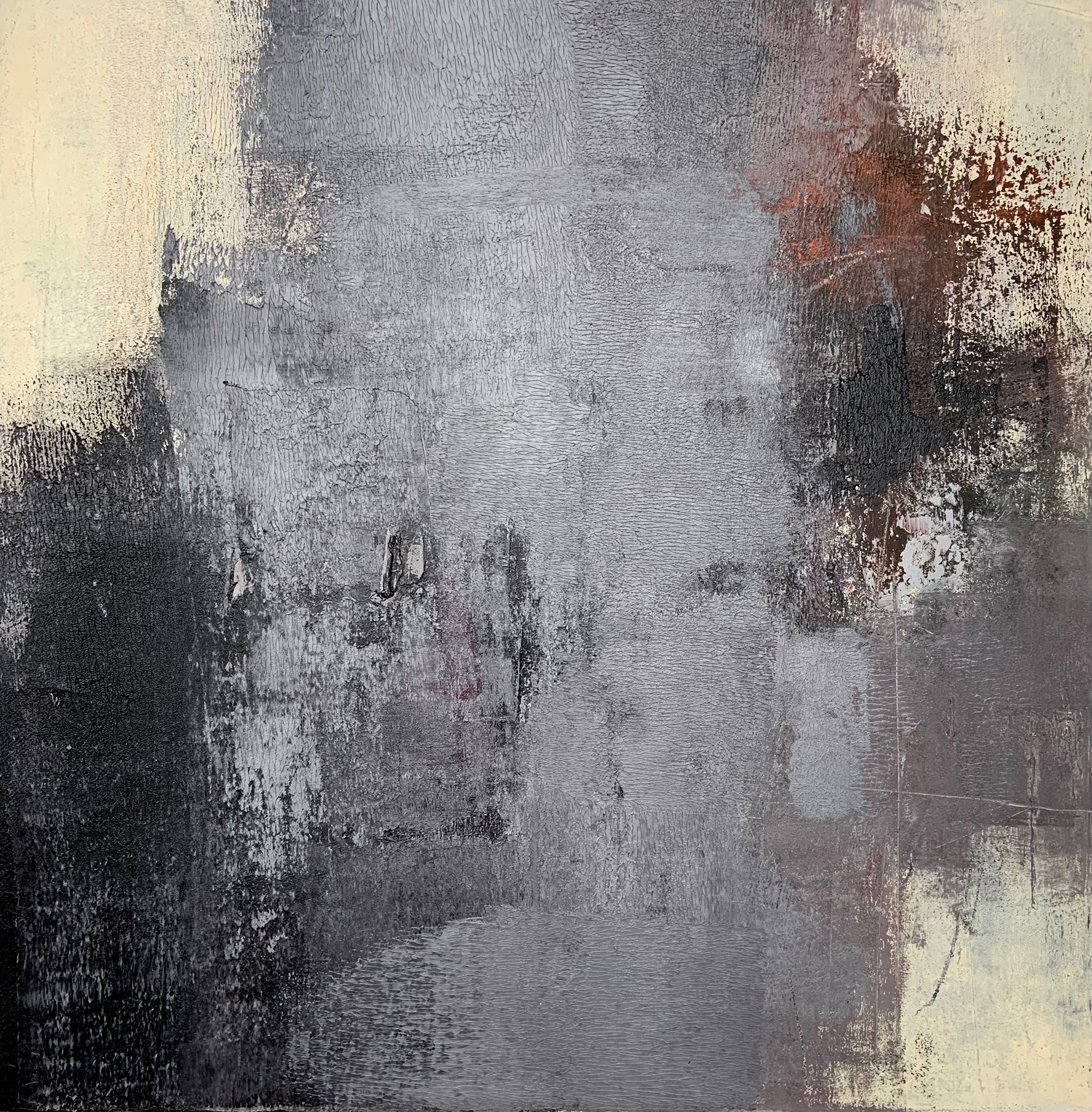 Oil painting in grey, brown and cream
