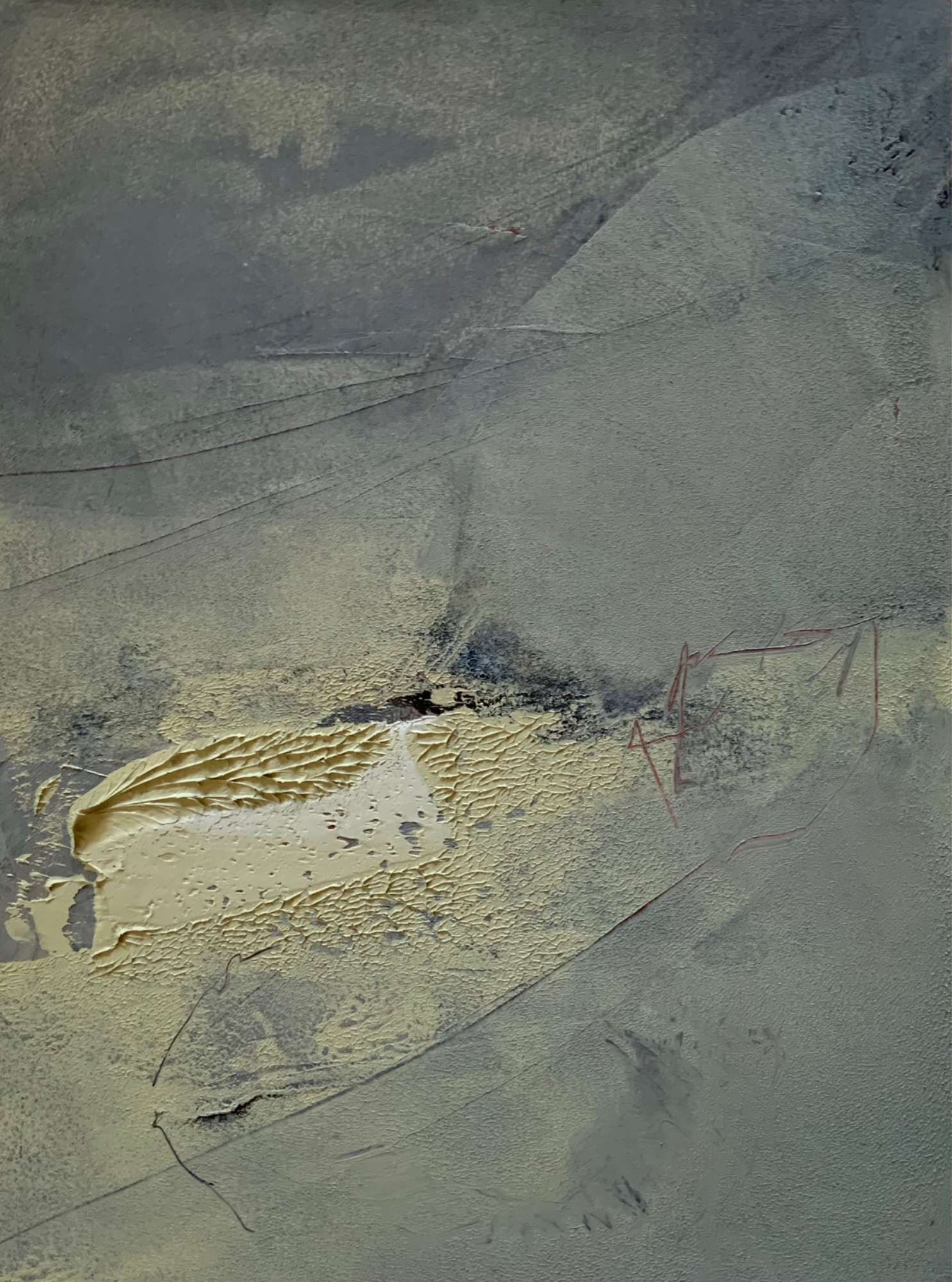 Abstract painting in orange, brown and black like a landscape