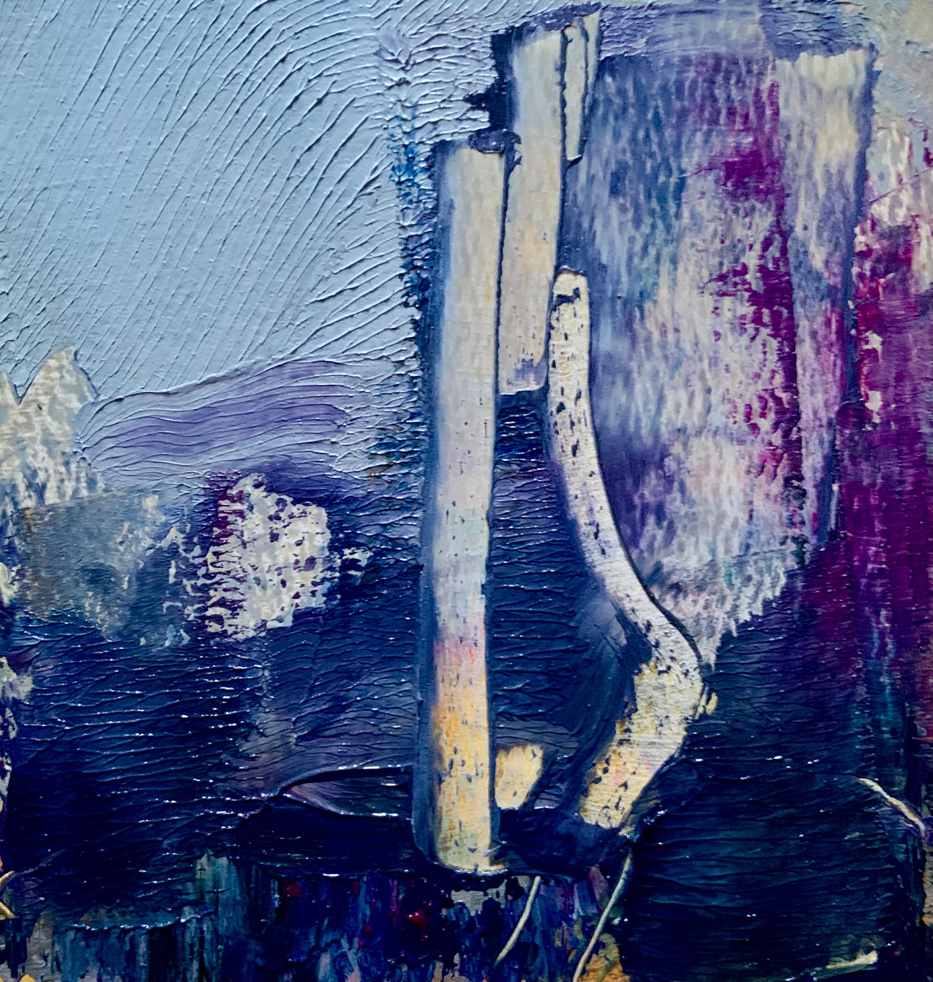 Oil painting in blue and purple