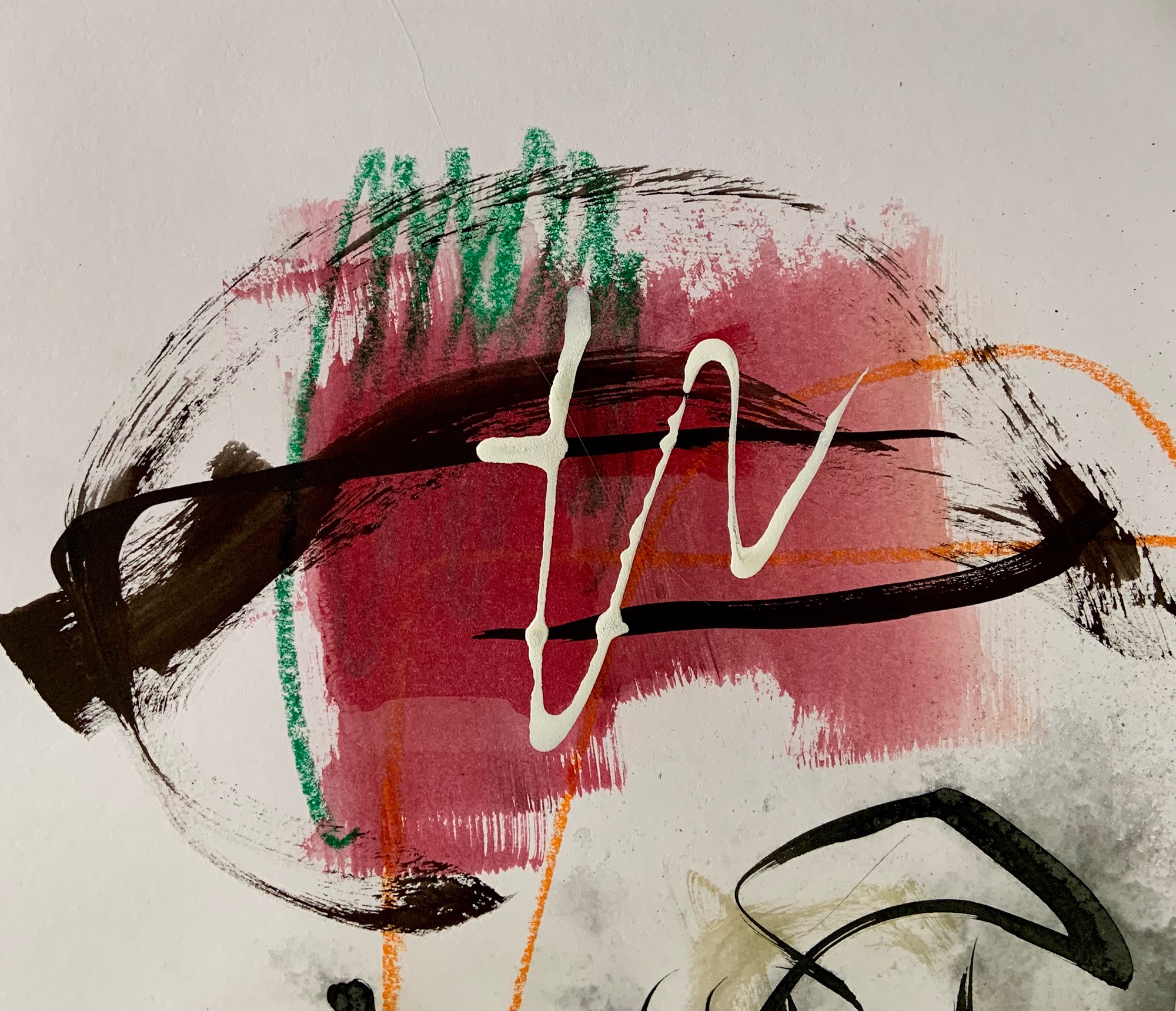 Red, cream and black abstract painting all expressive shapes 