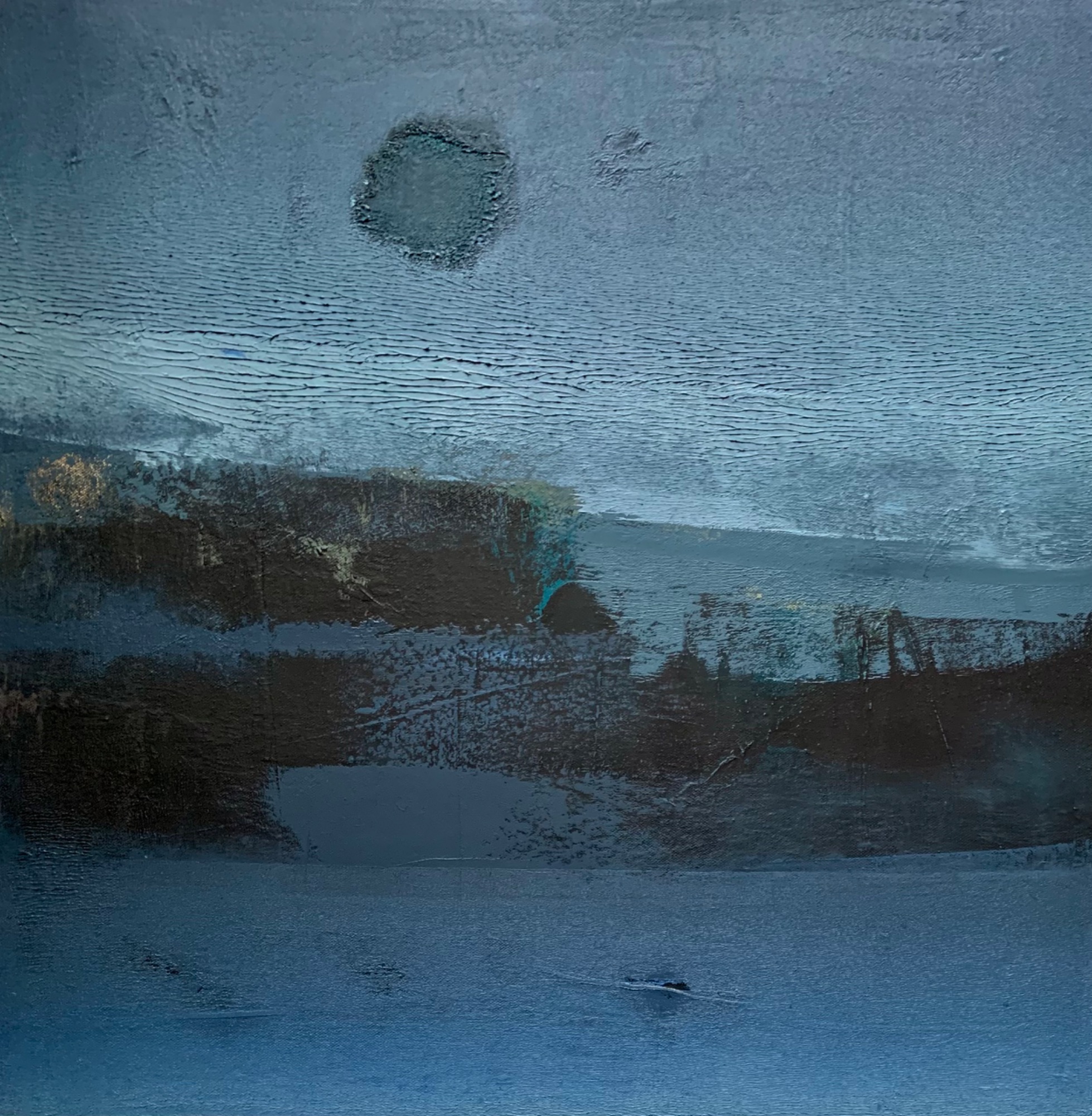 Abstract oil painting in blues