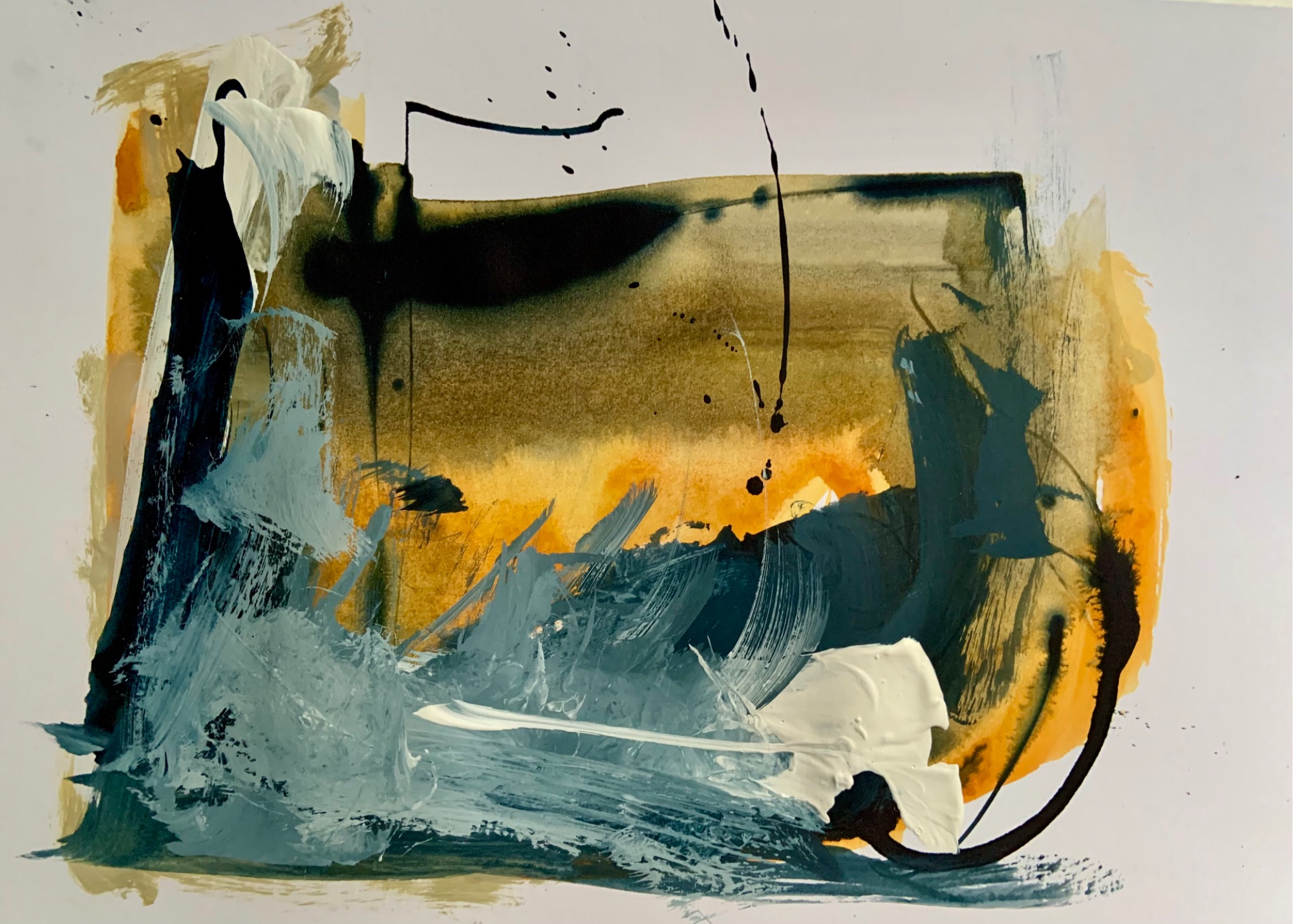 Abstract art, random shapes and ink drawing