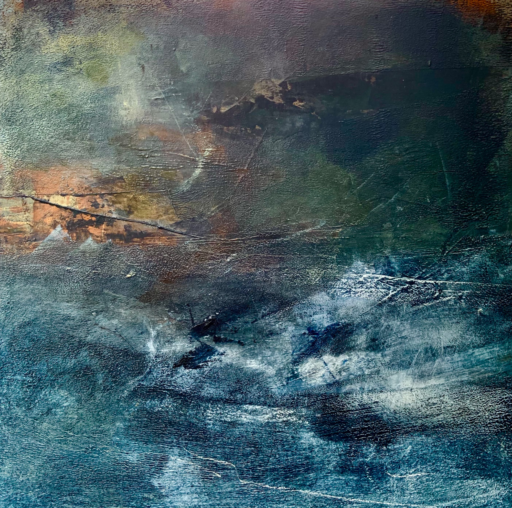 Artist with flowers at opening of an art show 