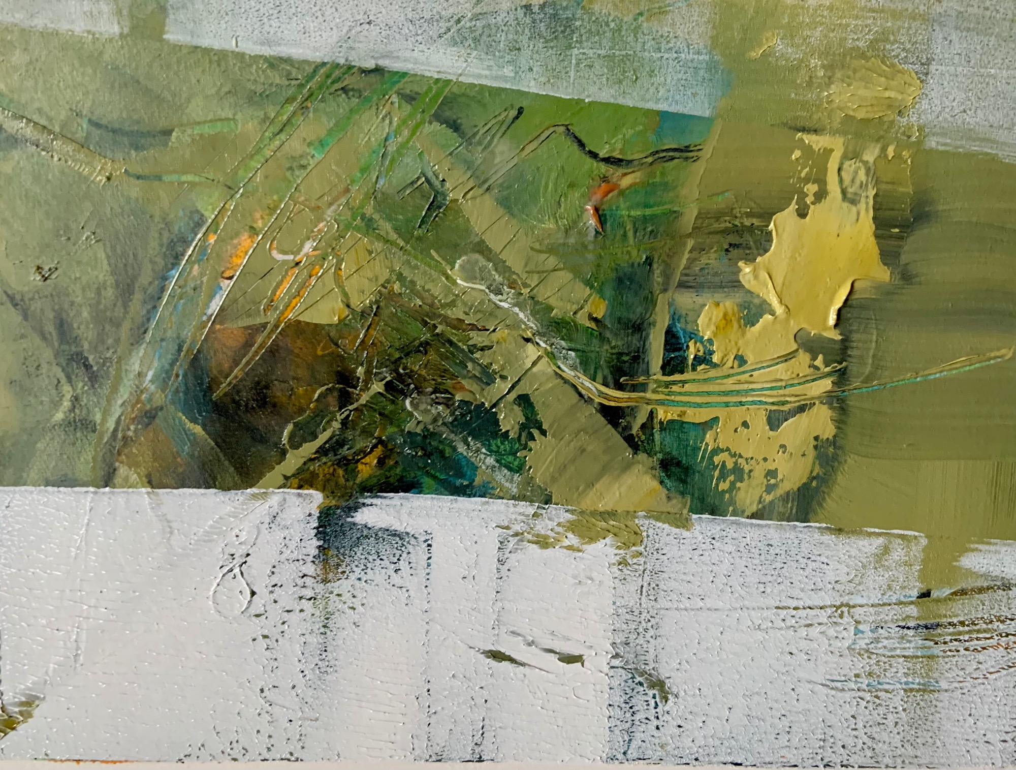 Oil painting with soft, subtle browns and greys