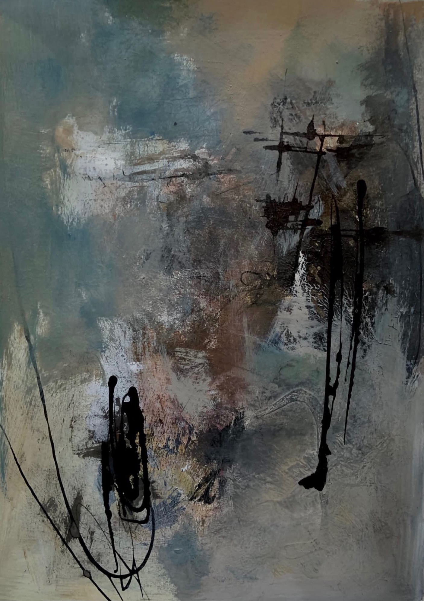 Dark and moody painting of an imaginary demolition site