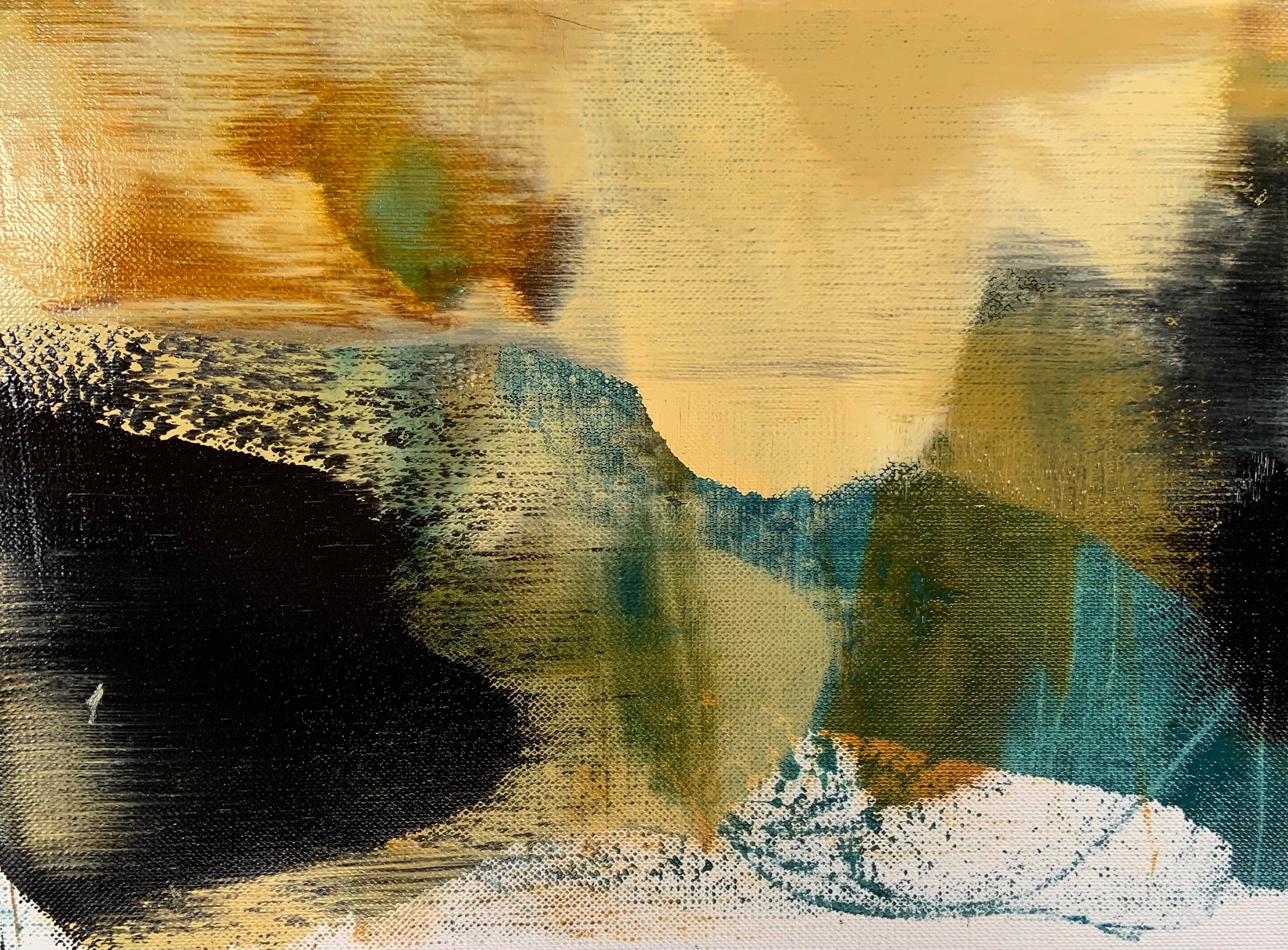Abstract landscape in yellow, green and black 