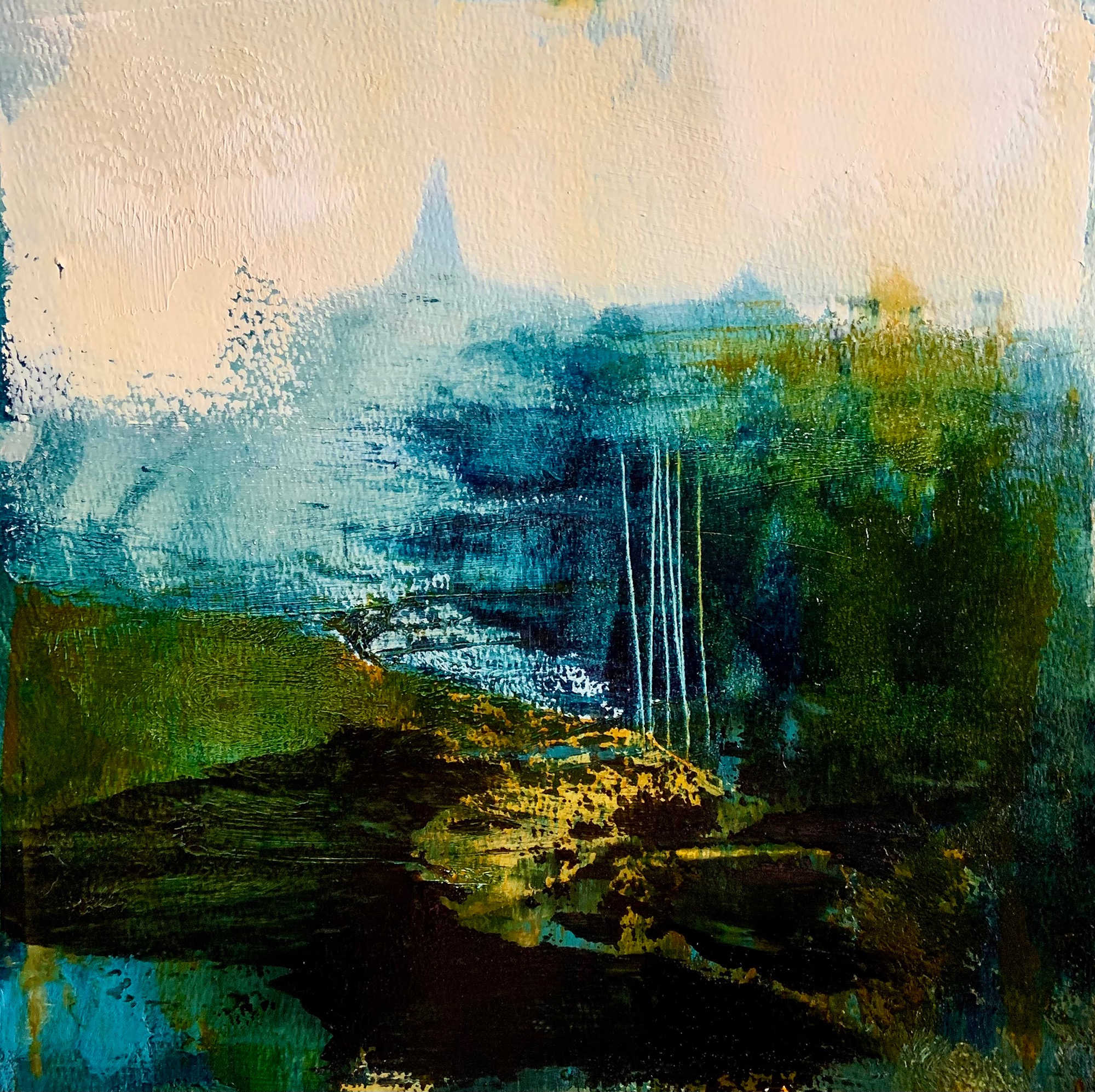 Abstract oil painting in blue and green 