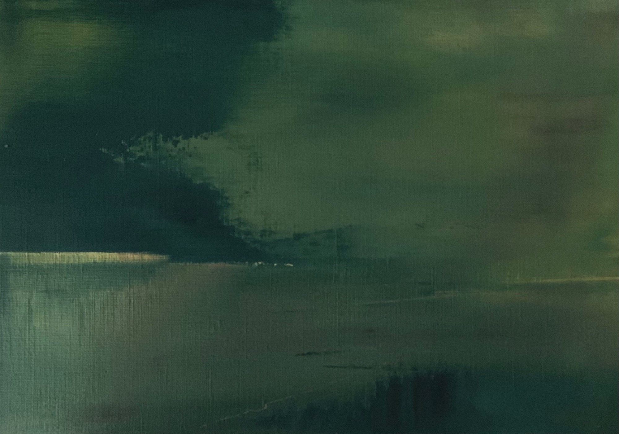 Dark green landscape painting 