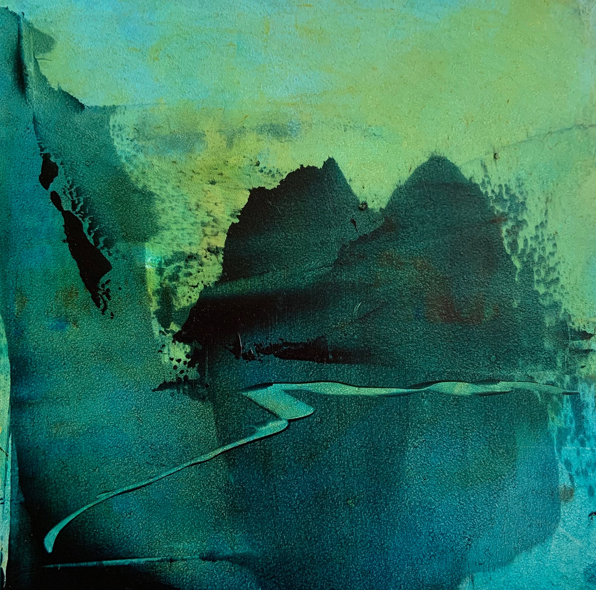 Abstract landscape in darker browns, orange and cream