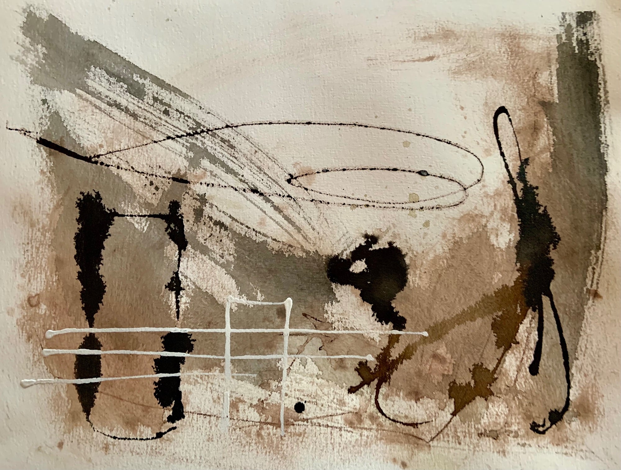 Red, cream and black abstract painting all expressive shapes