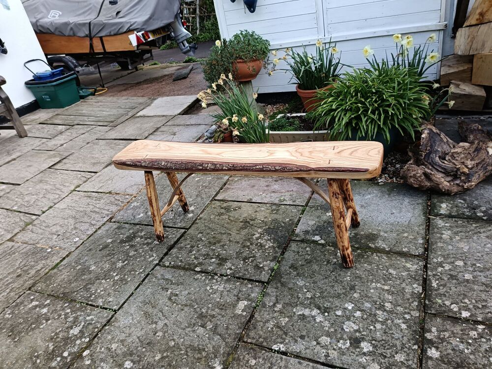 Garden Bench In Ash and flame waxed and treated legs