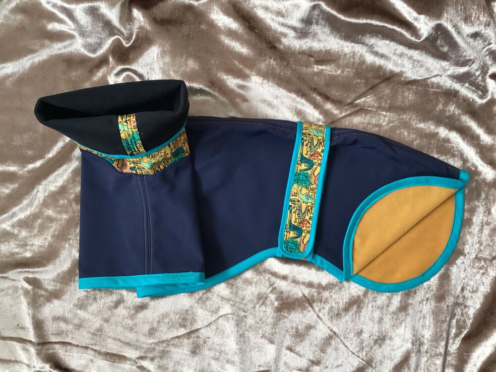 22 Inch Navy & Mustard Dinosaurs Softshell Raincoat