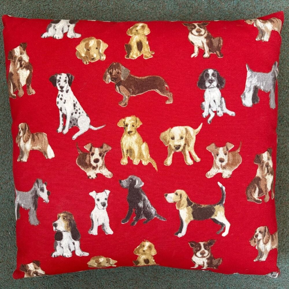 17.5" x 17.5" Red 'Doggy' Handmade Cushion