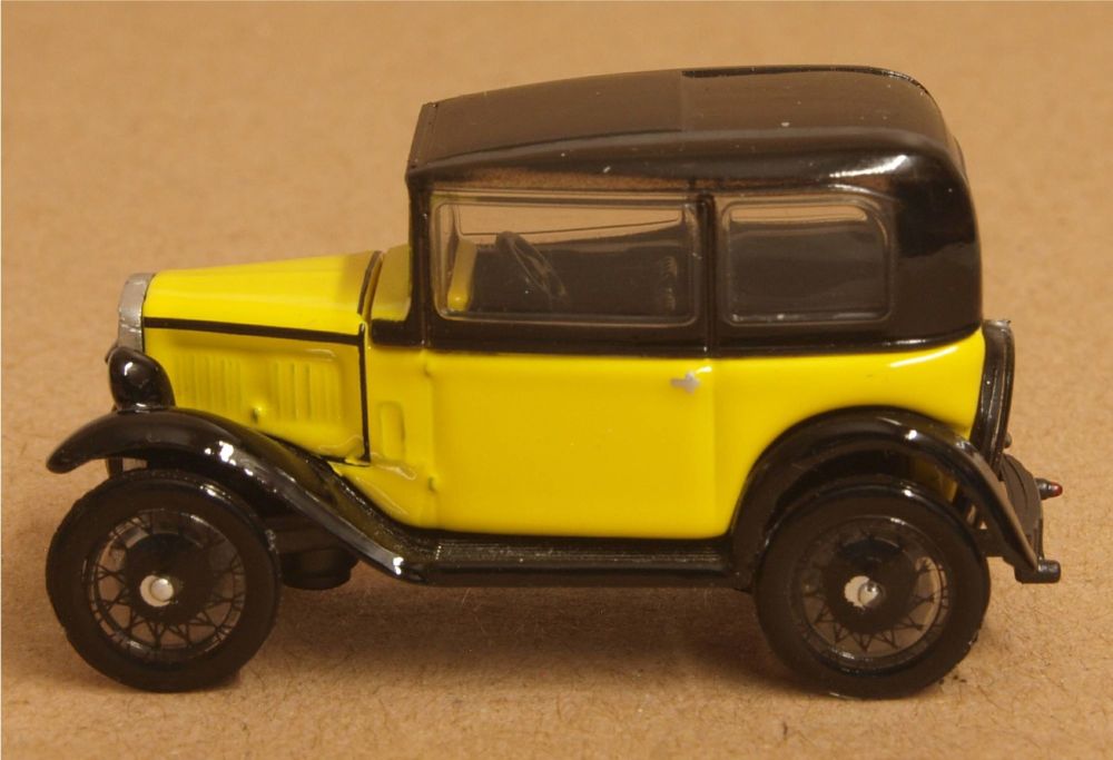  Oxford Diecast 76ASS007  Austin Seven Saloon Yellow and Black
