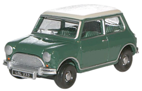 Oxford Diecast 76MN003  Austin Mini Almond Green/Old English White