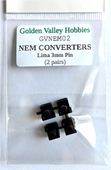Golden Valley Hobbies GVNEM02  Conversion NEM pockets for Lima wagons with 3mm pin (2 pairs)