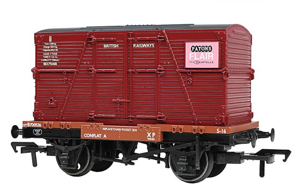 Bachmann 37-2023K  Conflat Wagon BR Bauxite (Early) with ‘Patons’ BD Contai
