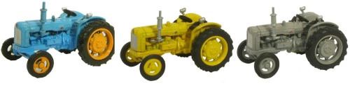 Oxford Diecast 76SET10A  Triple Tractor Set Blue Yellow Grey