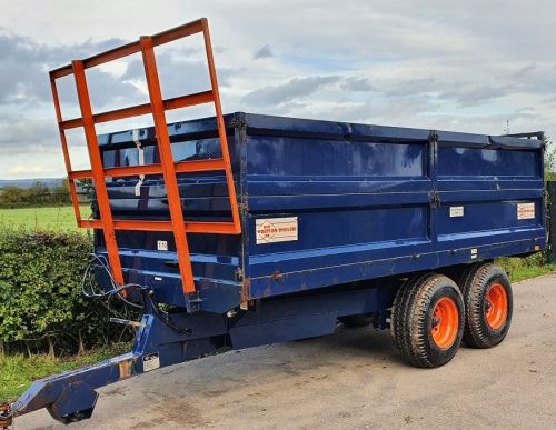 0154: Ken Wooton 10 Ton Tandem Axle Double Dropside Tipping Trailer c/w Bale Extension
