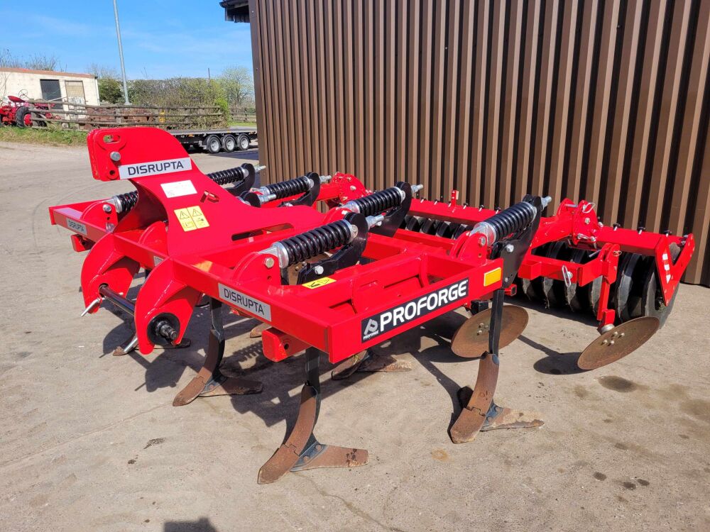 0980: Proforge Disrupta 3 Metre Stubble Cultivator, 7 Auto Reset Legs, Levelling Discs, Rear Discbond Packer, As New £7,200 Plus Vat.