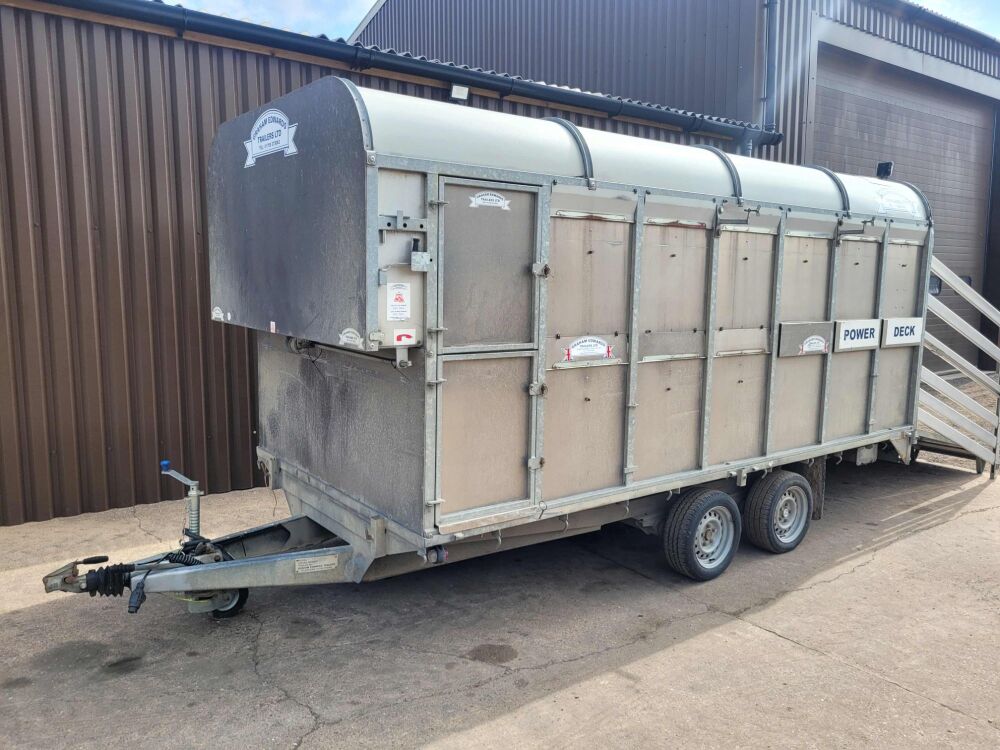 0979: Graham Edwards 14ft Tandem Axle Stock Trailer c/w Power Deck Ramp, Folding Decks,  Tidy Order, £4,200 Plus Vat
