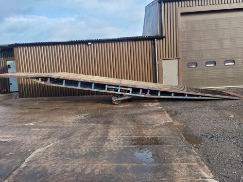 0975: Mobile Container Forklift Loading Ramp, 29ft Slope, 8ft Flat, 7ft 10Inch Wide, Manual Height Pump. £2,400 Plus VAT.