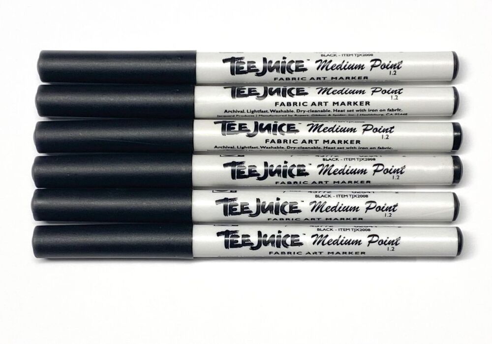 Jacquard Tee Juice Medium Point Fabric Markers - Black x 6