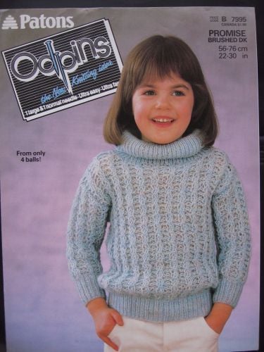 Paper Knitting Pattern Vintage 1980s Patons Odpins 7995 Girls Girl's Sweater DK