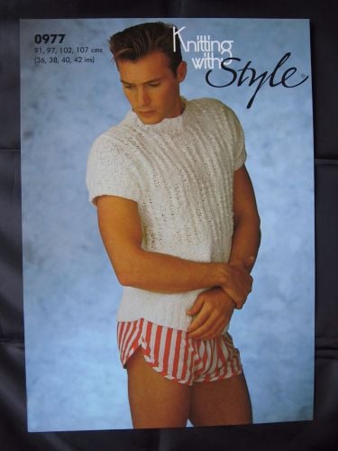Knitting Pattern Vintage 1980s 0977 Men's Man's Short Sleeved Sweater 36