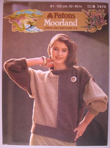 Paper Knitting Pattern Vintage 1980s Patons Moorland 7470 Womens Lady's Sweater 32